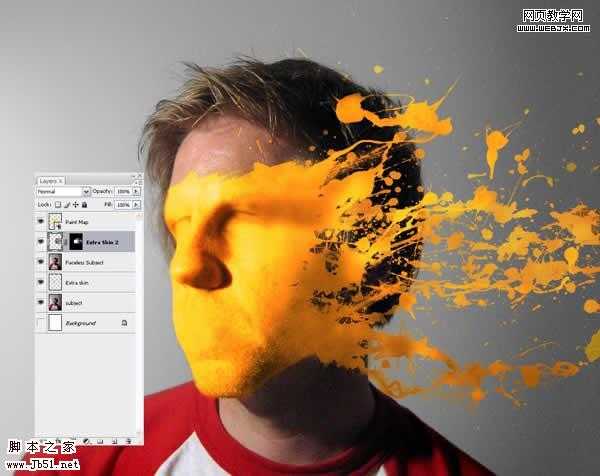 Photoshop 一张布满油漆的脸
