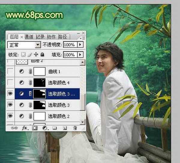 Photoshop调色教程之古典黄绿色水景婚片