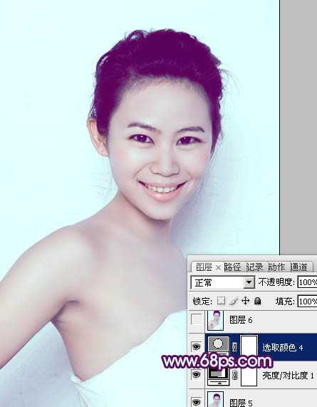 Photoshop为人像图片调制出甜美的质感淡青色效果