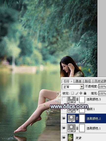 Photoshop为湖景美女图片调制出唯美的青紫色